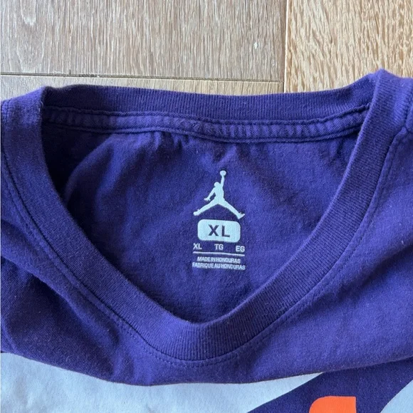 Jordan Men’s Purple Short-Sleeve Graphic Tee with Red, Orange, and Green Accents - Picture 4 of 4